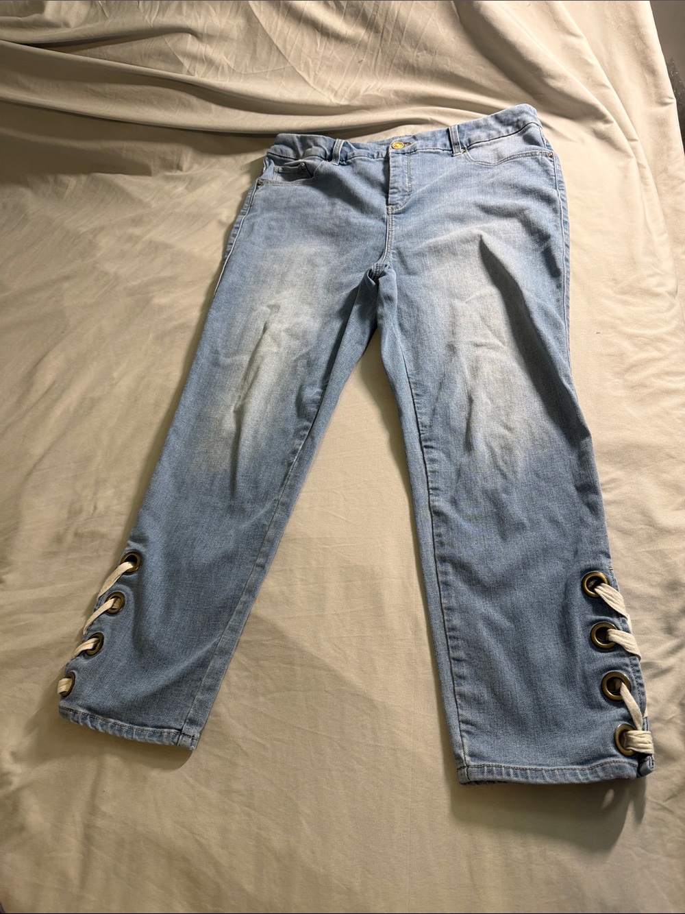 Chico's Light Blue Ankle Jeans with Grommet Lace-Up Hems